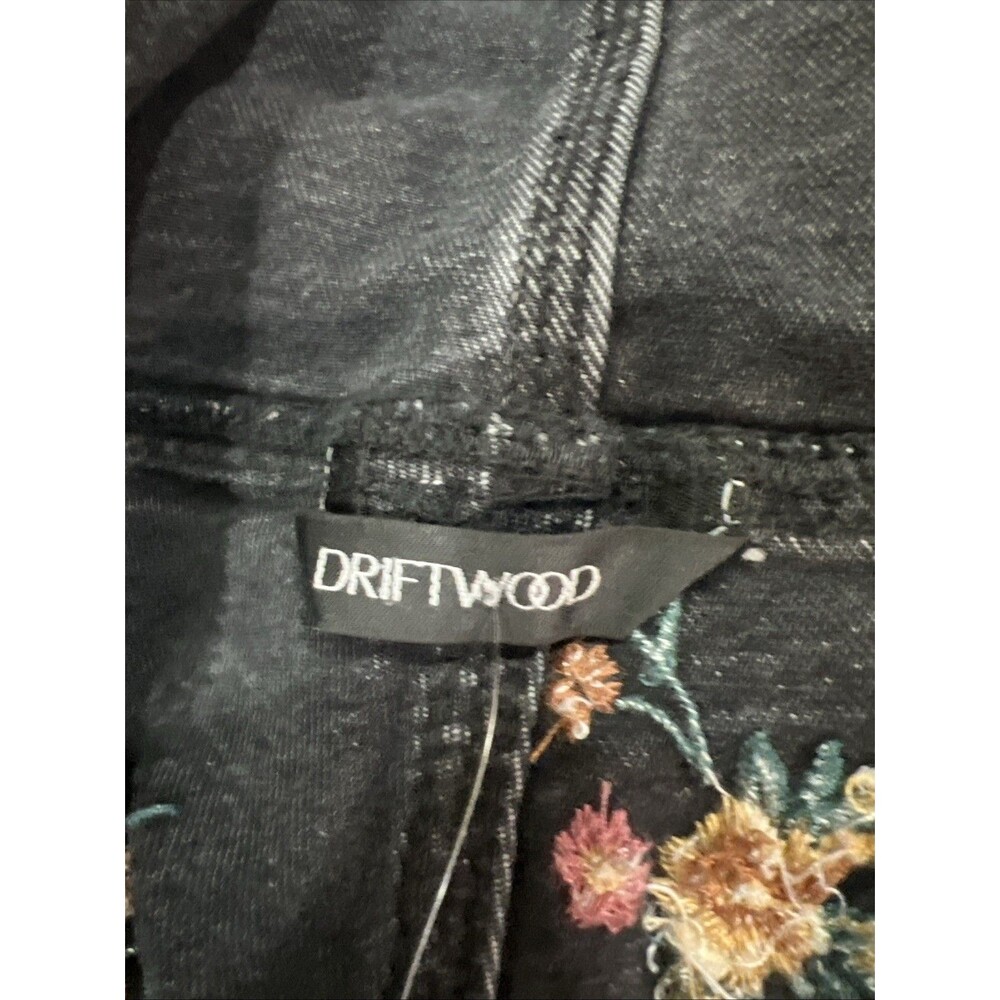 Driftwood Floral Embroidered Black Denim Shortalls Frayed Hem Size M NWOT $138 - Picture 10 of 11